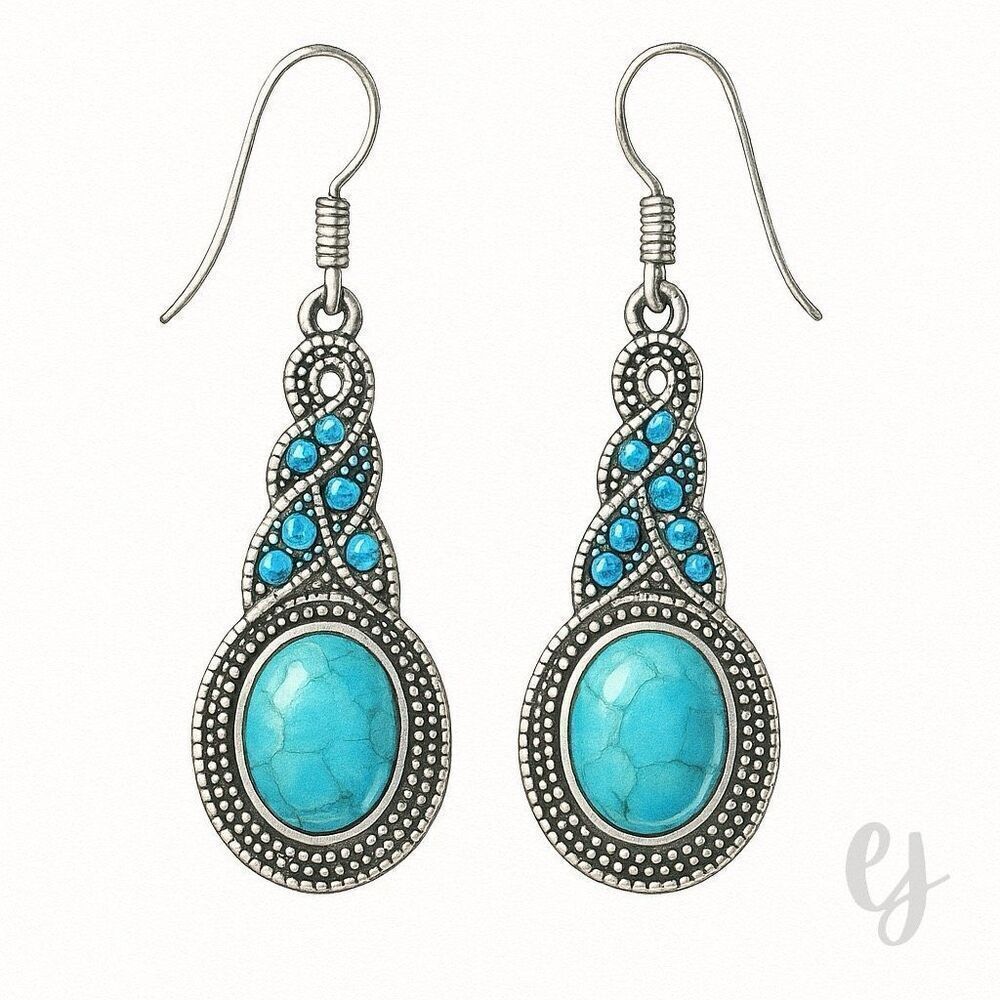 The Mavi Turquoise Blue Dangle Earrings in Silver Tone